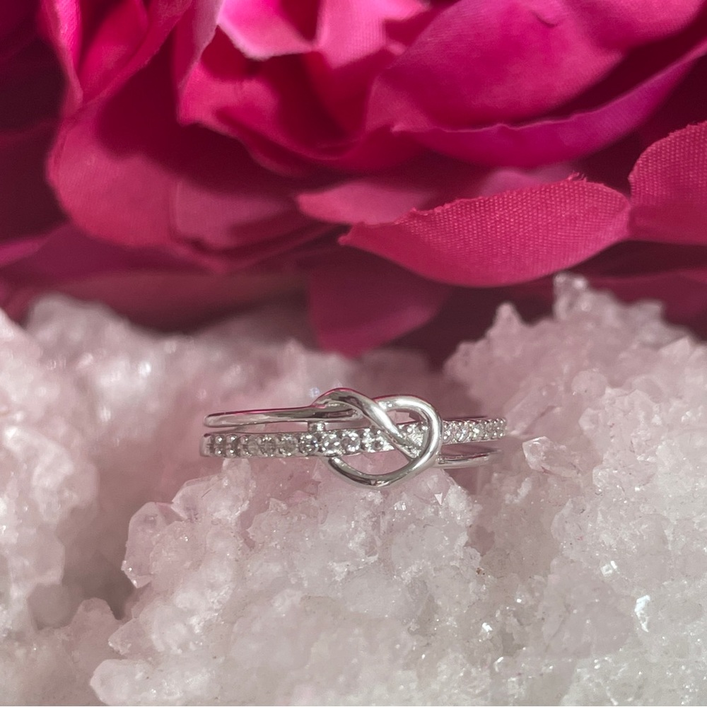 Sterling Silver Mother & Daughter Bond Double Band Knot Ring, Size 5